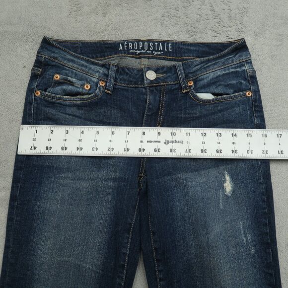 Aeropostale Jeans Womens Size 4 Short Blue Low-Rise Skinny 30" Inseam Distressed - Picture 6 of 16